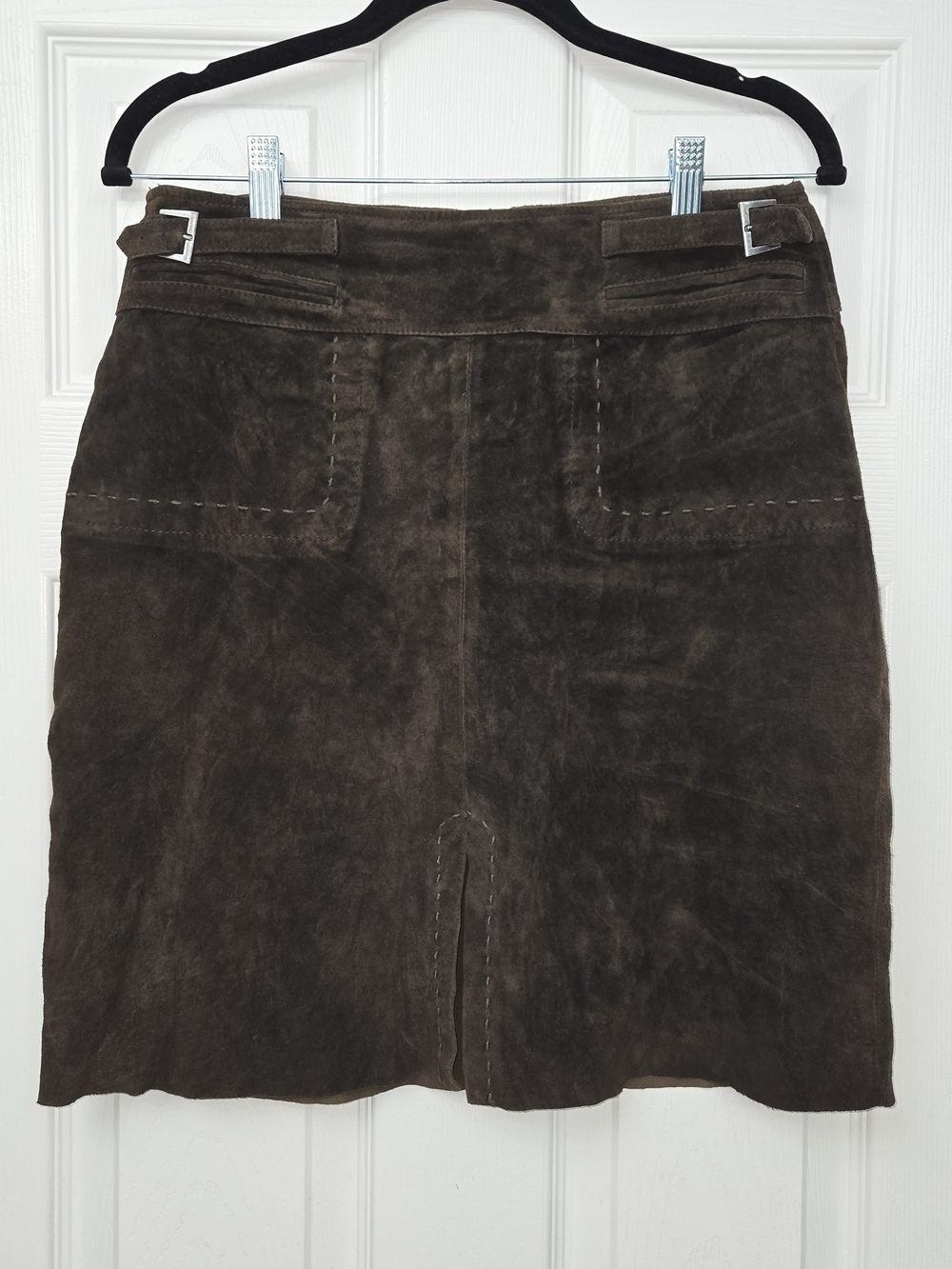 CO-OP Vintage Brown Suede Leather Mini Skirt Buckle Accent Whipstitch Detail 10